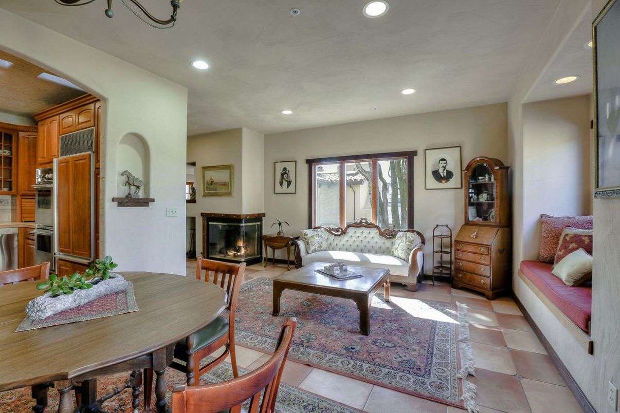 Dining room, Fireplace, Interior, Living room, Recessed Lighting