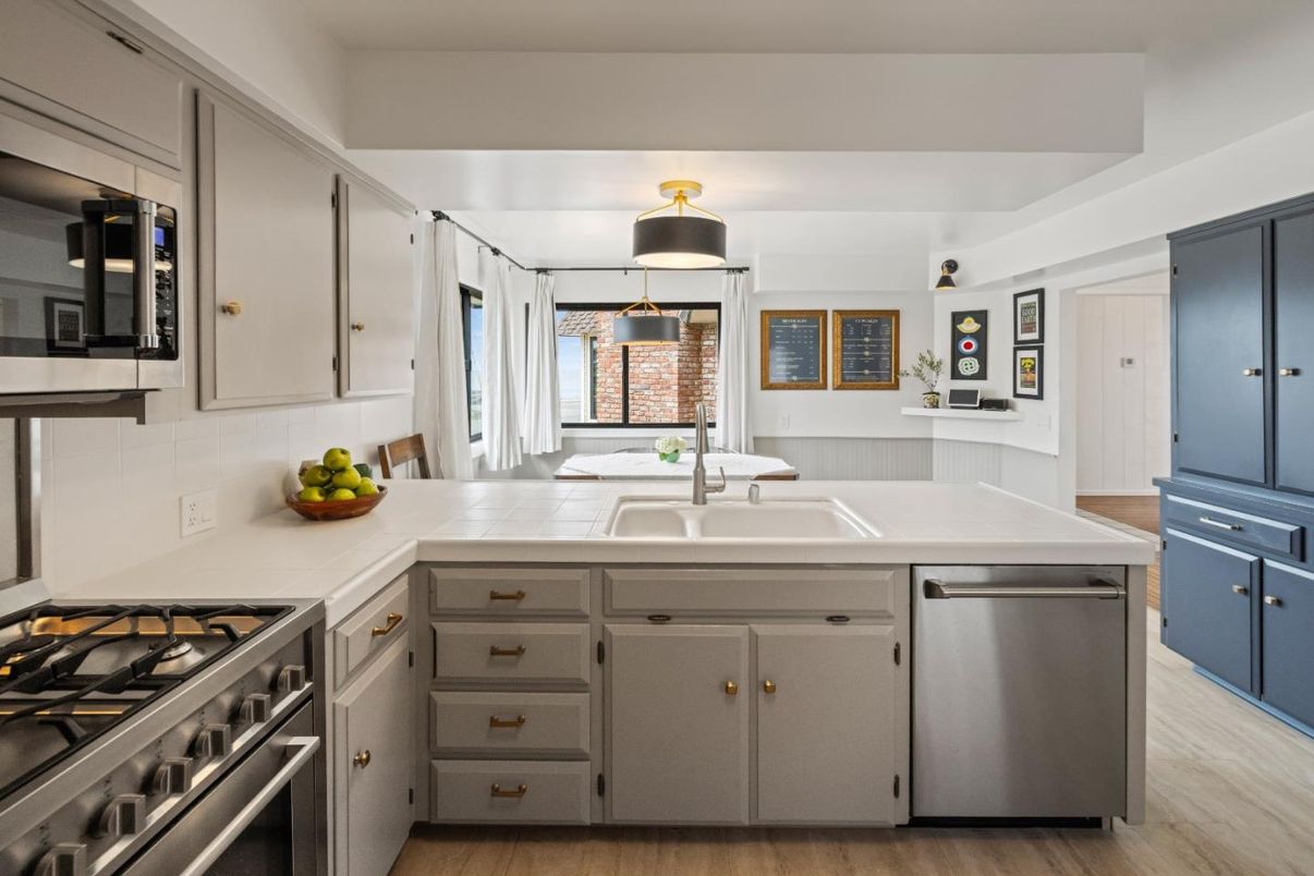 Interior, Kitchen, Pendant Lights, Stainless Steel Appliances, Wood Texture Flooring