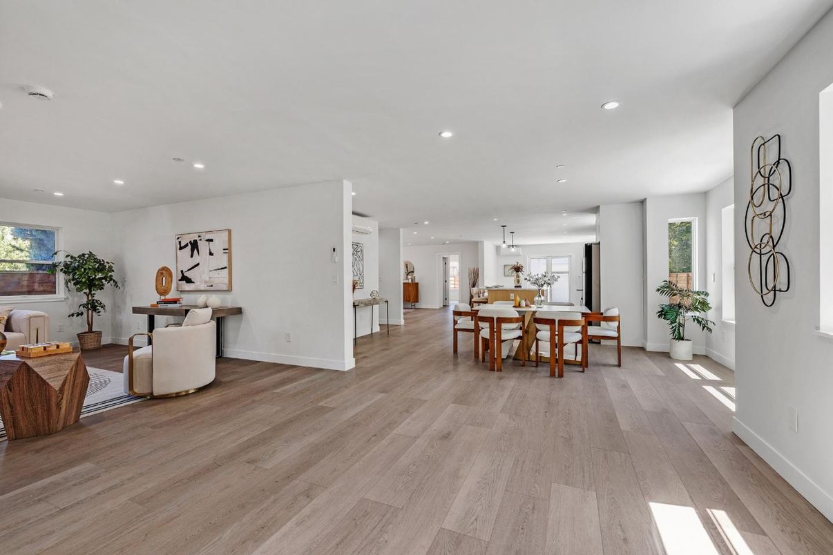 Dining room, Interior, Kitchen, Living room, Pendant Lights, Recessed Lighting, Wood Texture Flooring