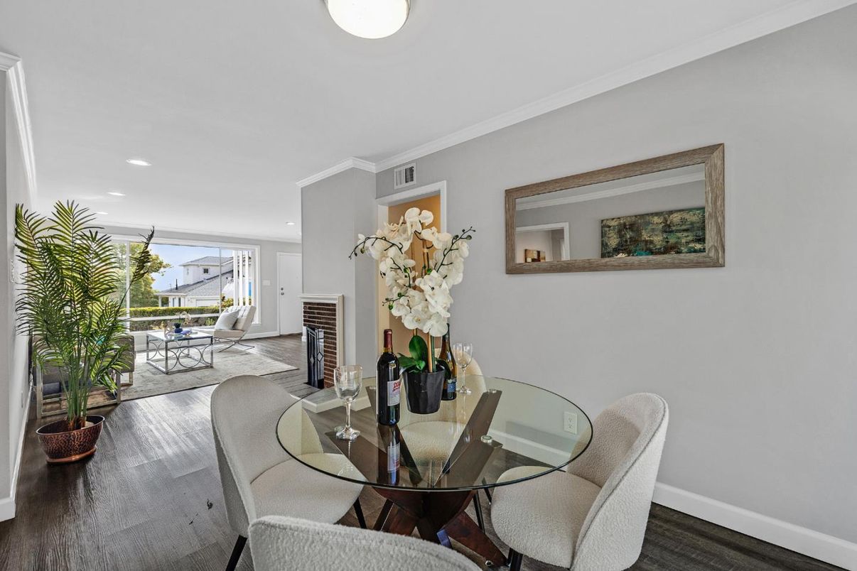 Dining room, Interior, Recessed Lighting, Wood Texture Flooring