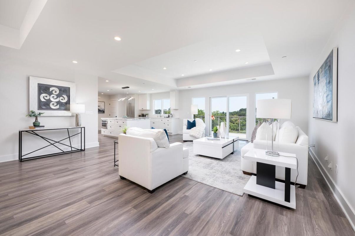 Interior, Kitchen, Living room, Pendant Lights, Recessed Lighting, Wood Texture Flooring