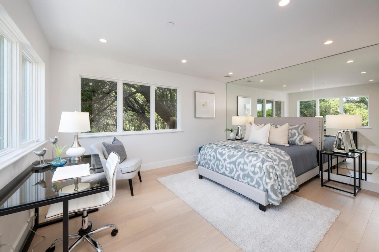 Bedroom, Home Office, Interior, Recessed Lighting, Wood Texture Flooring