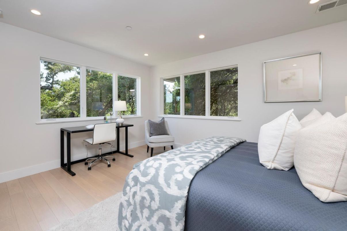 Bedroom, Home Office, Interior, Recessed Lighting, Wood Texture Flooring