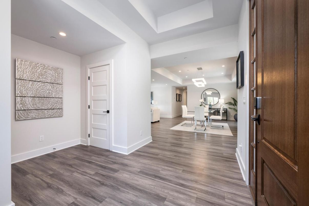 Dining room, Interior, Pendant Lights, Recessed Lighting, Wood Texture Flooring