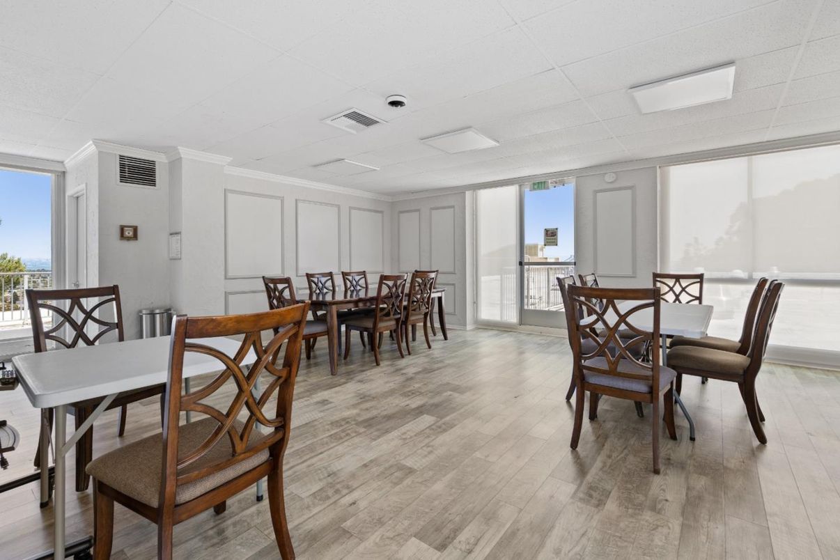 Dining room, Interior, Recessed Lighting, Wood Texture Flooring