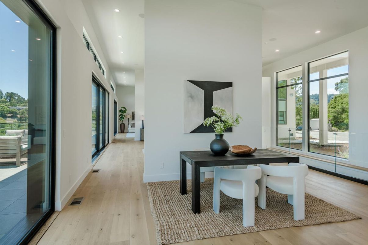 Dining room, Interior, Recessed Lighting, Wood Texture Flooring