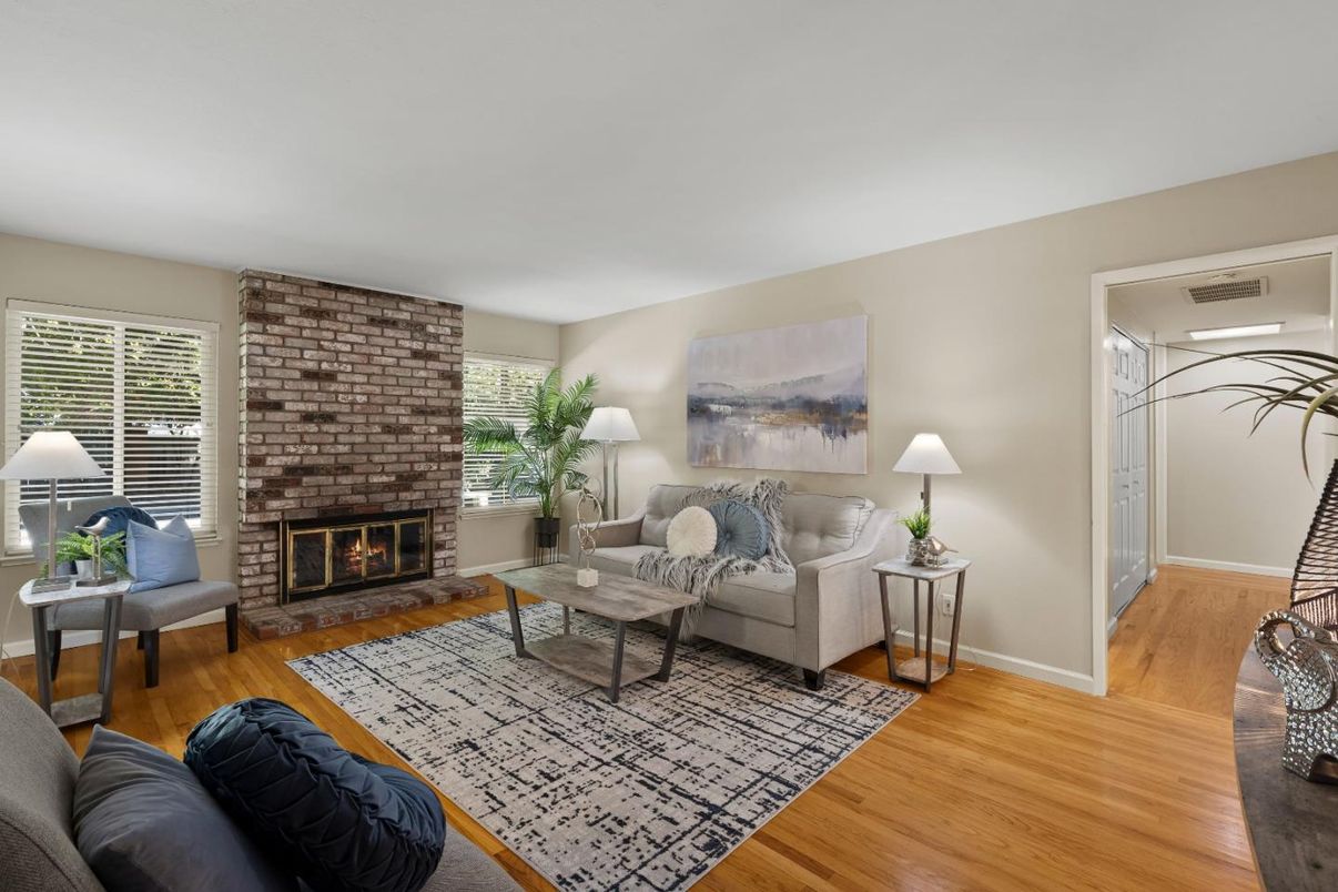 Fireplace, Interior, Living room, Stone Walls, Wood Texture Flooring