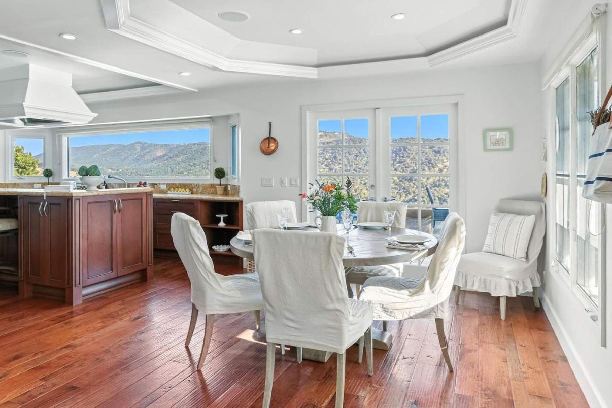 Dining room, Interior, Recessed Lighting, Wood Texture Flooring