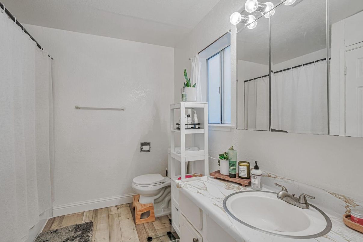 Bathroom, Interior, Tile Countertops, Wood Texture Flooring