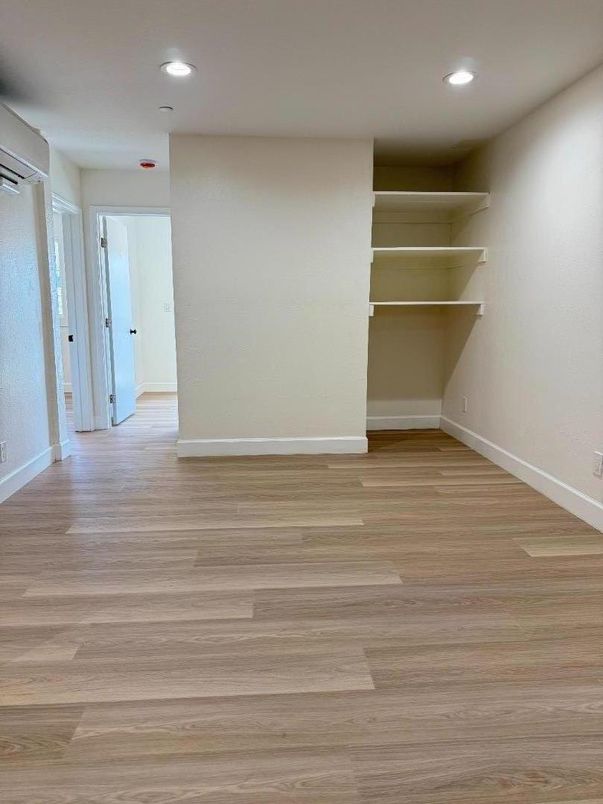 Empty room, Interior, Recessed Lighting, Wood Texture Flooring