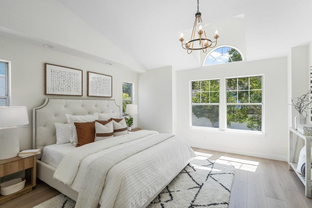 Bedroom, Chandelier, Interior, Wood Texture Flooring