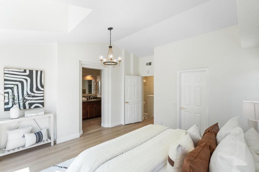 Bedroom, Chandelier, Interior, Pendant Lights, Wood Texture Flooring