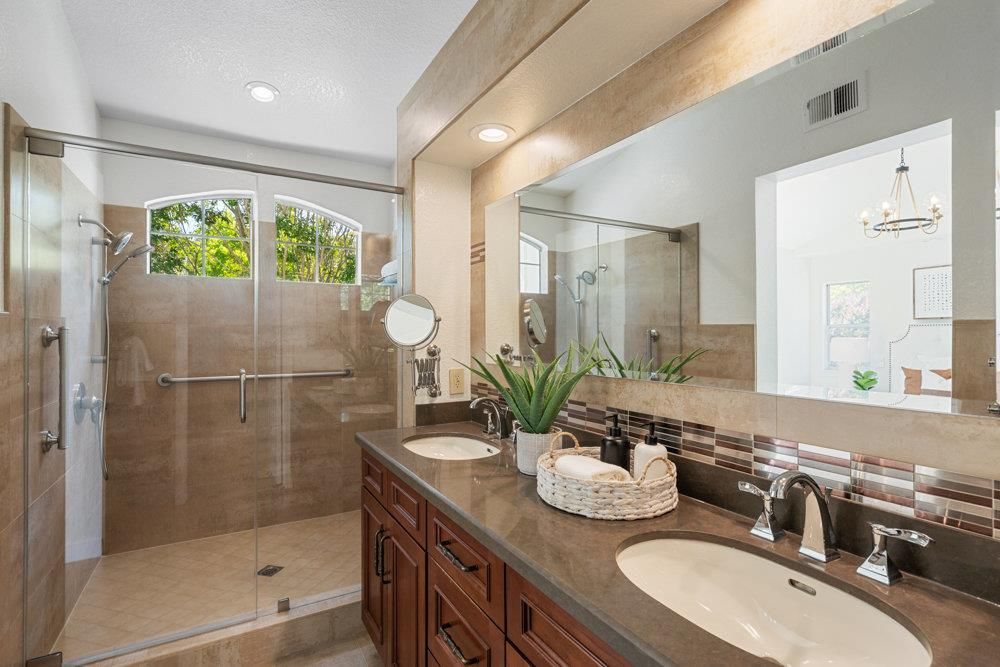 Bathroom, Dual Sink Vanities, Glass Shower, Interior, Recessed Lighting