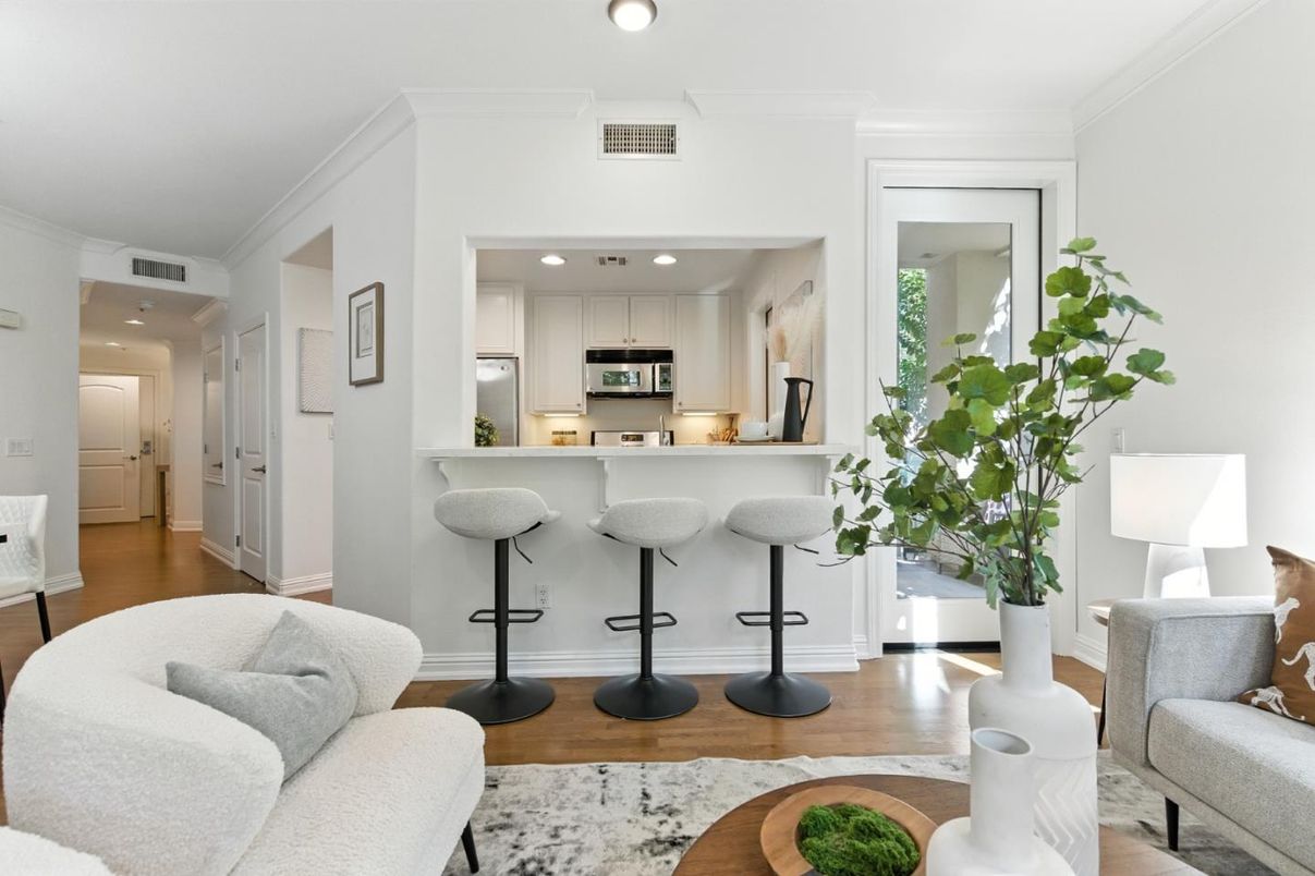 Interior, Kitchen, Living room, Recessed Lighting, Stainless Steel Appliances, Wood Texture Flooring
