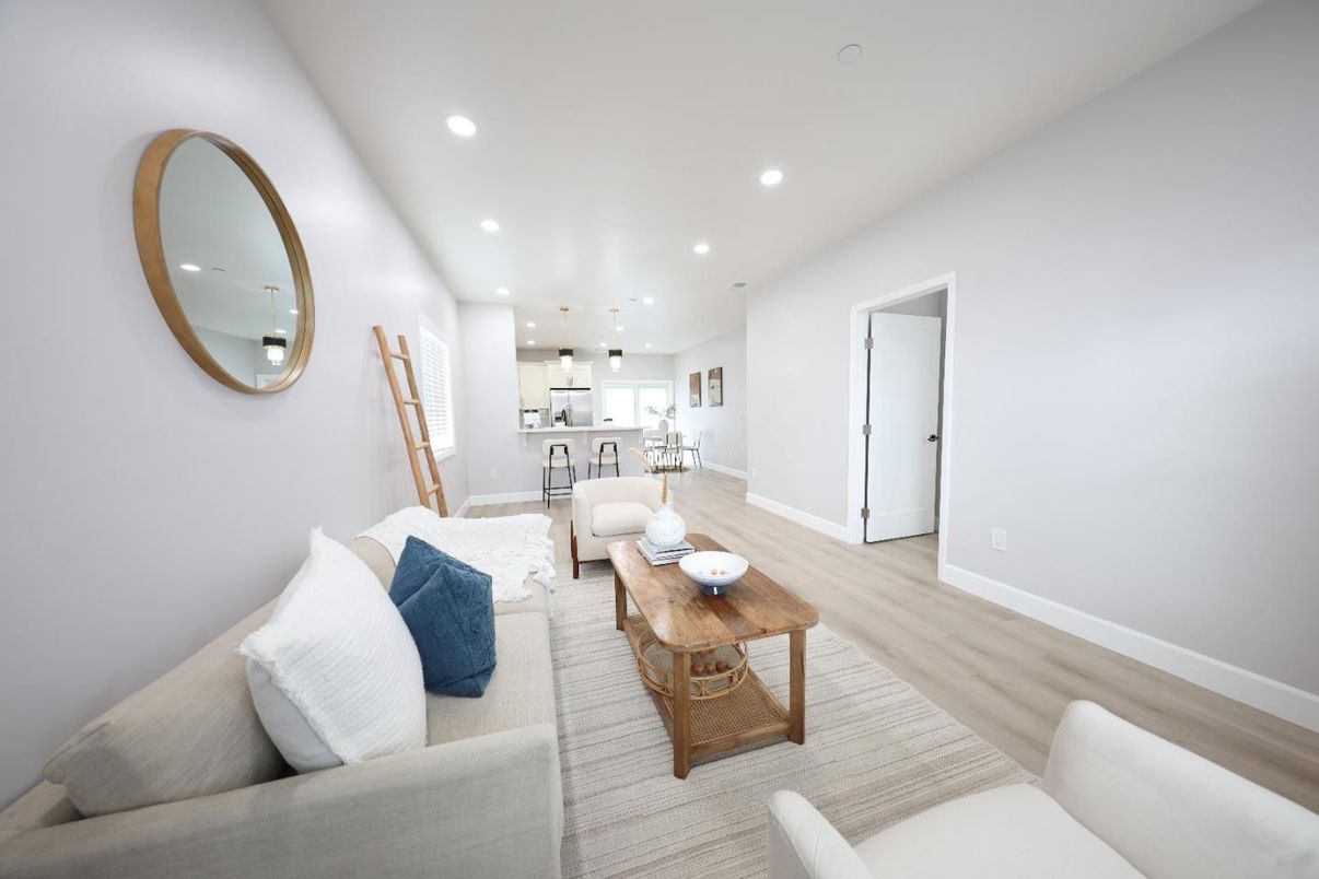 Interior, Kitchen, Living room, Pendant Lights, Recessed Lighting, Wood Texture Flooring