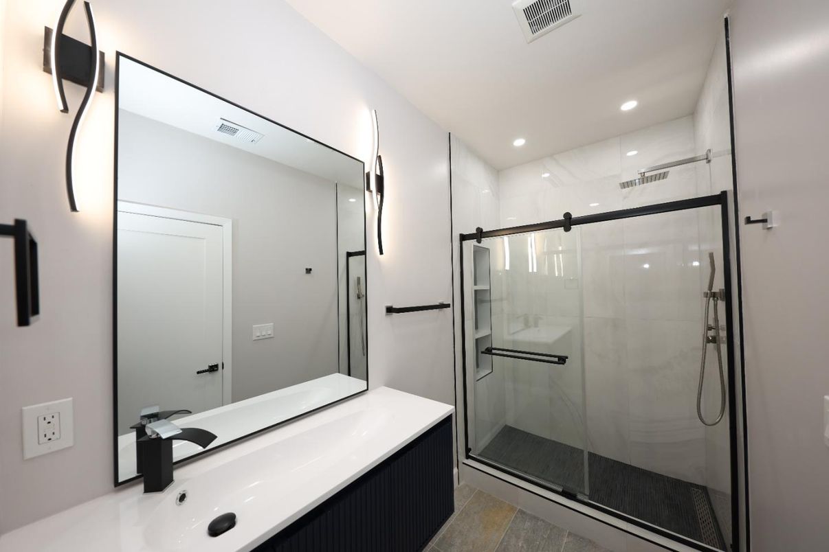 Bathroom, Glass Shower, Interior, Recessed Lighting