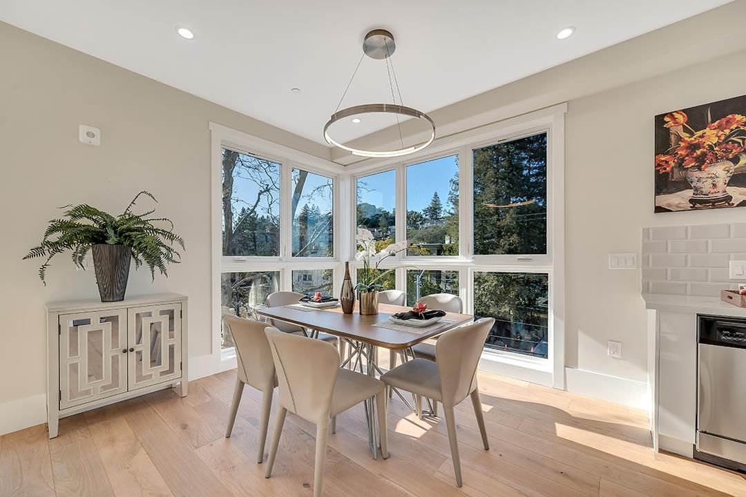 Dining room, Interior, Pendant Lights, Recessed Lighting, Wood Texture Flooring