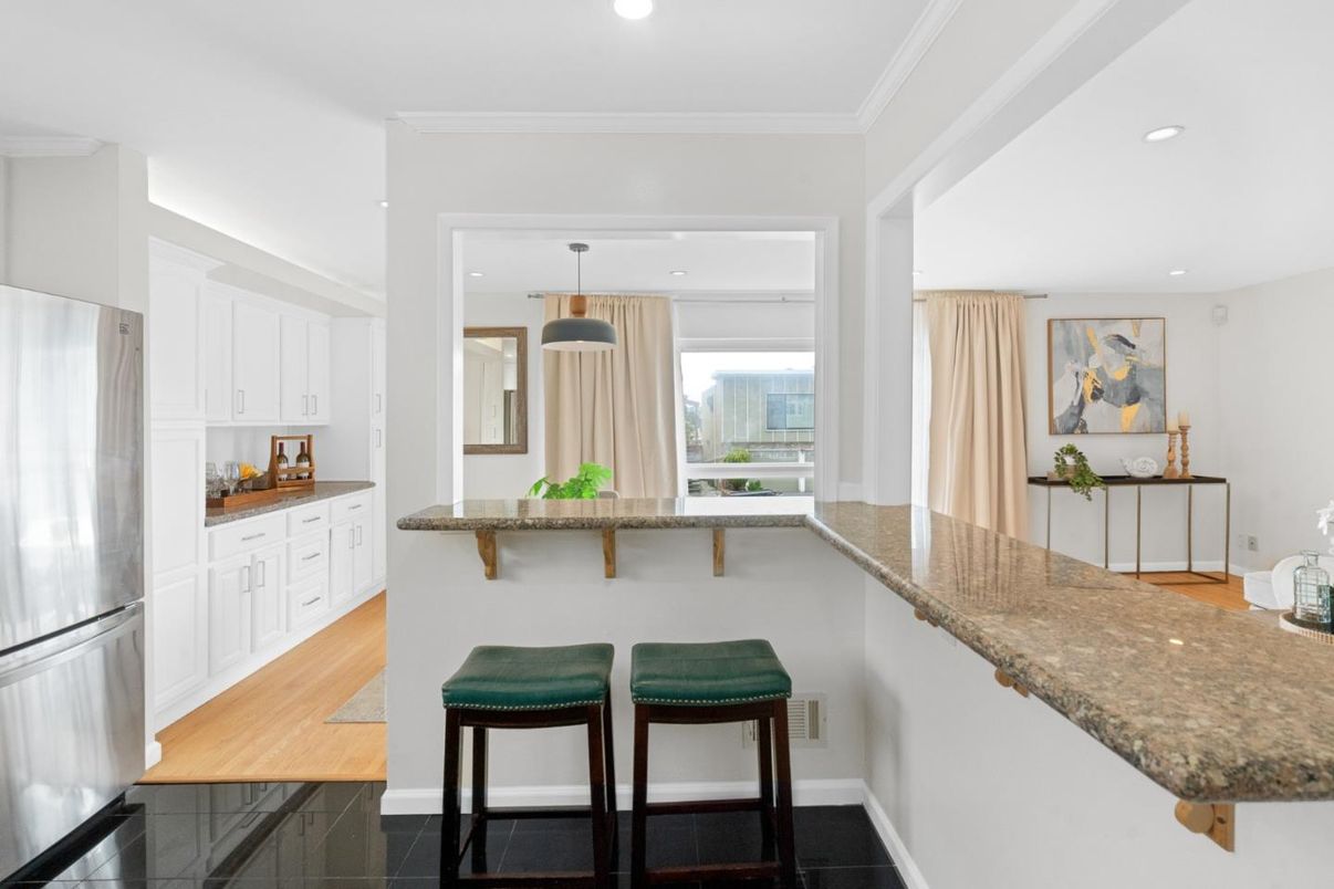 Interior, Kitchen, Pendant Lights, Recessed Lighting, Wood Texture Flooring