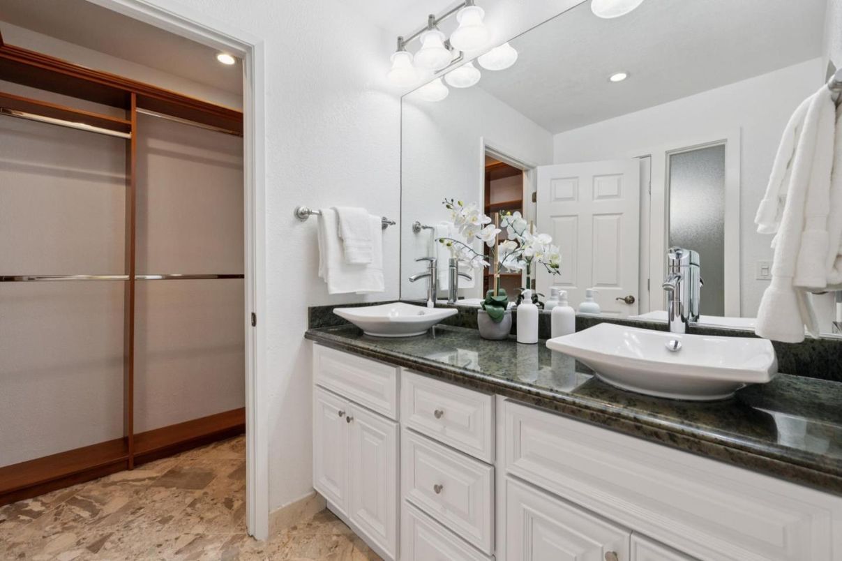 Bathroom, Dual Sink Vanities, Glass Shower, Interior, Recessed Lighting, Walk-in Closets