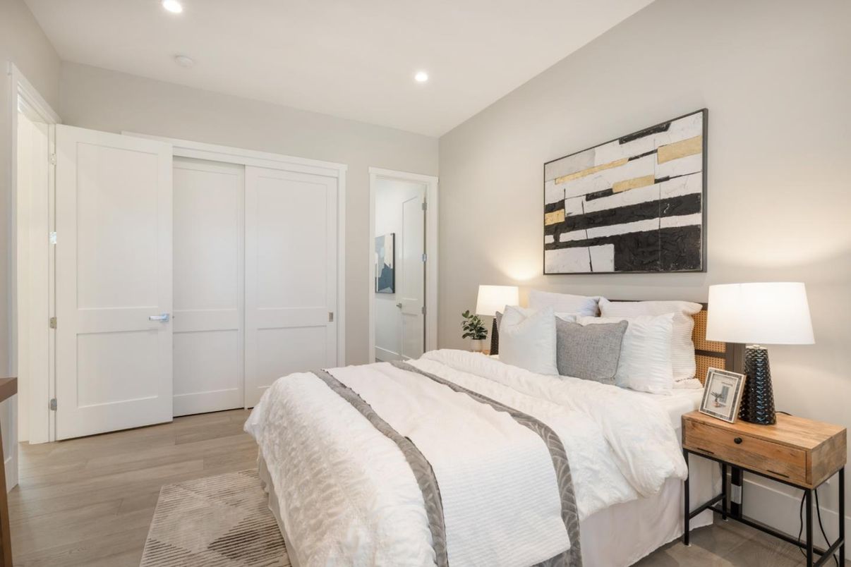 Bedroom, Interior, Recessed Lighting, Wood Texture Flooring