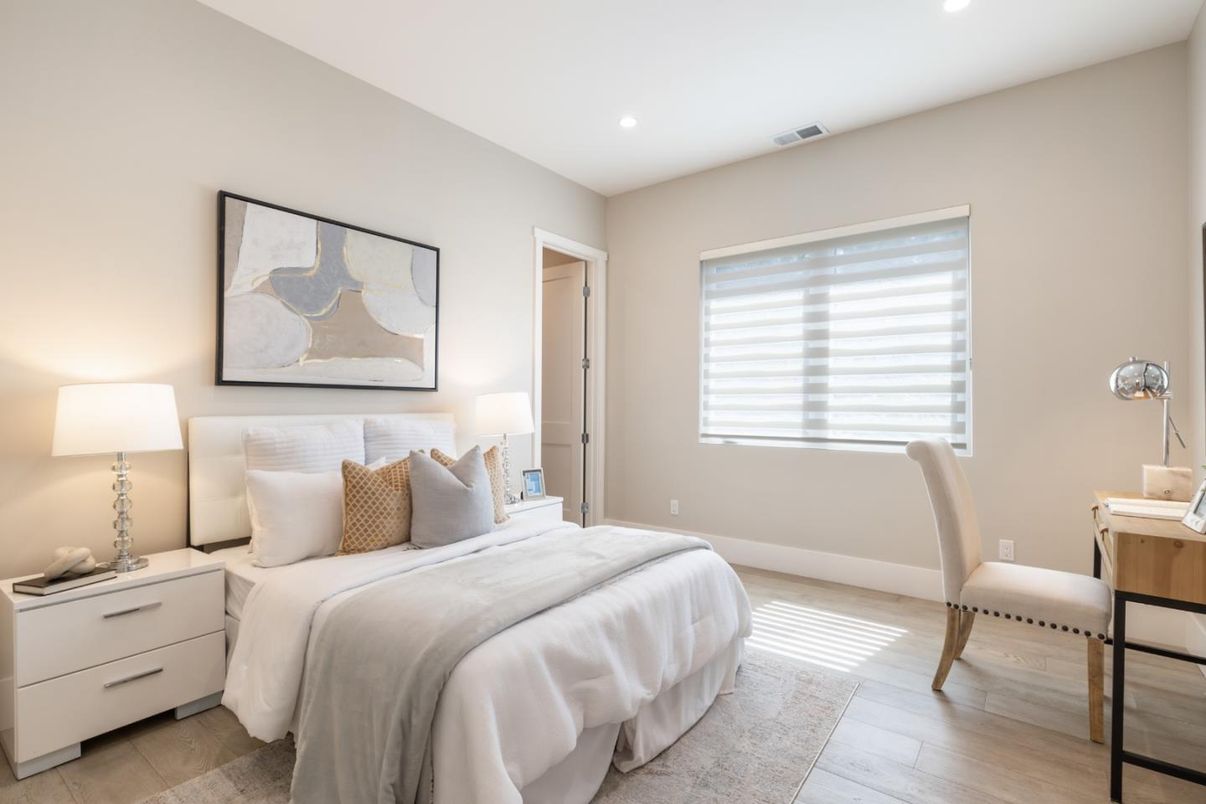 Bedroom, Interior, Recessed Lighting, Wood Texture Flooring