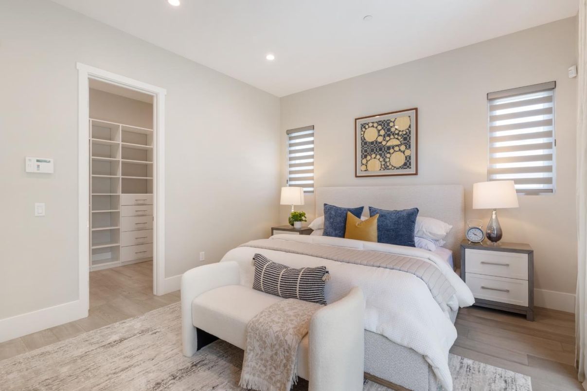 Bedroom, Interior, Recessed Lighting, Wood Texture Flooring