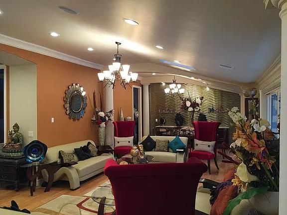 Chandelier, Dining room, Interior, Living room, Recessed Lighting, Wood Texture Flooring