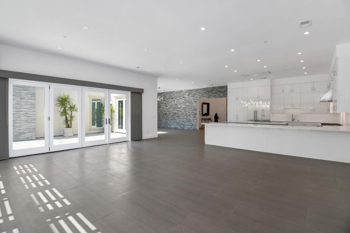 Empty room, Interior, Kitchen, Pendant Lights, Recessed Lighting, Stone Walls