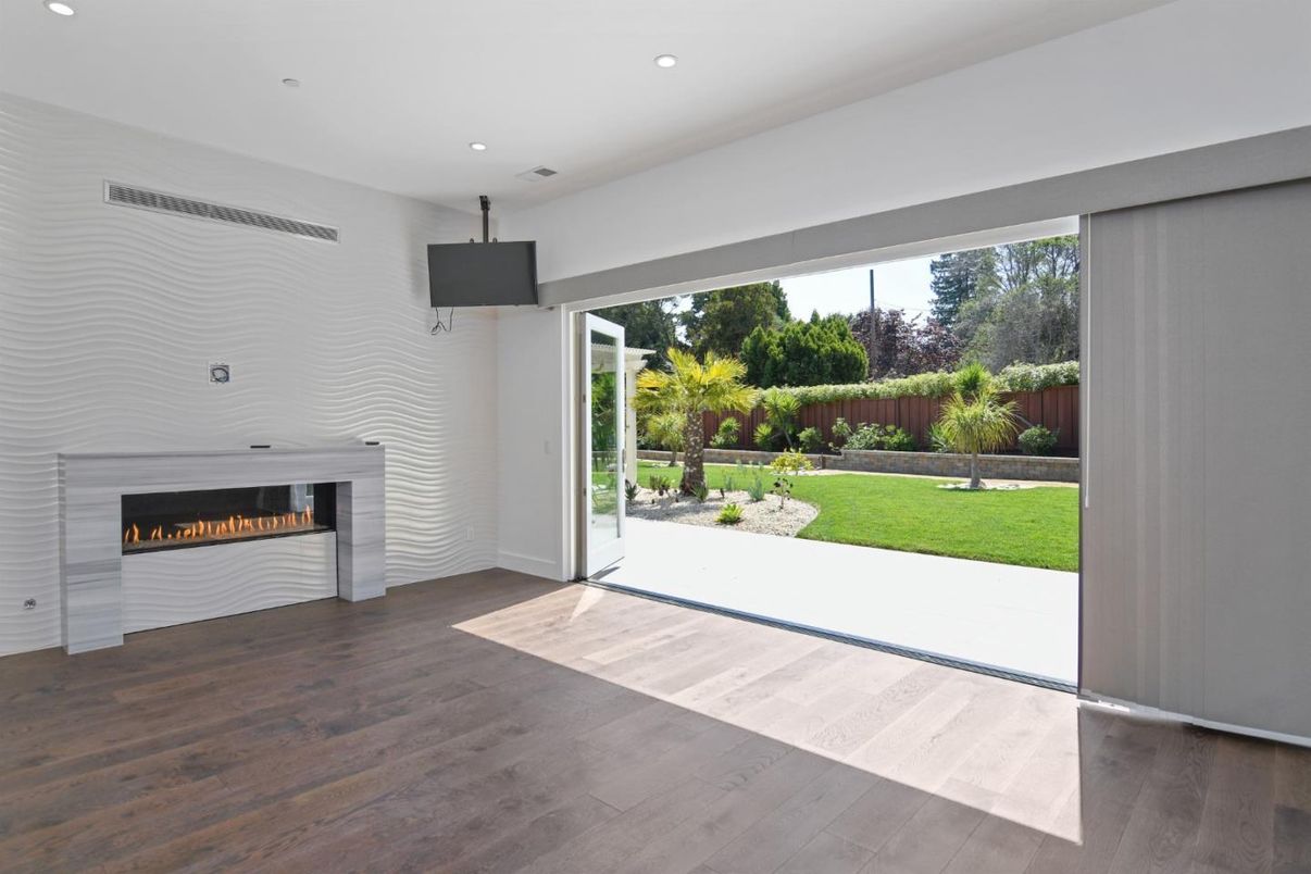 Fireplace, Interior, Recessed Lighting, Wood Texture Flooring