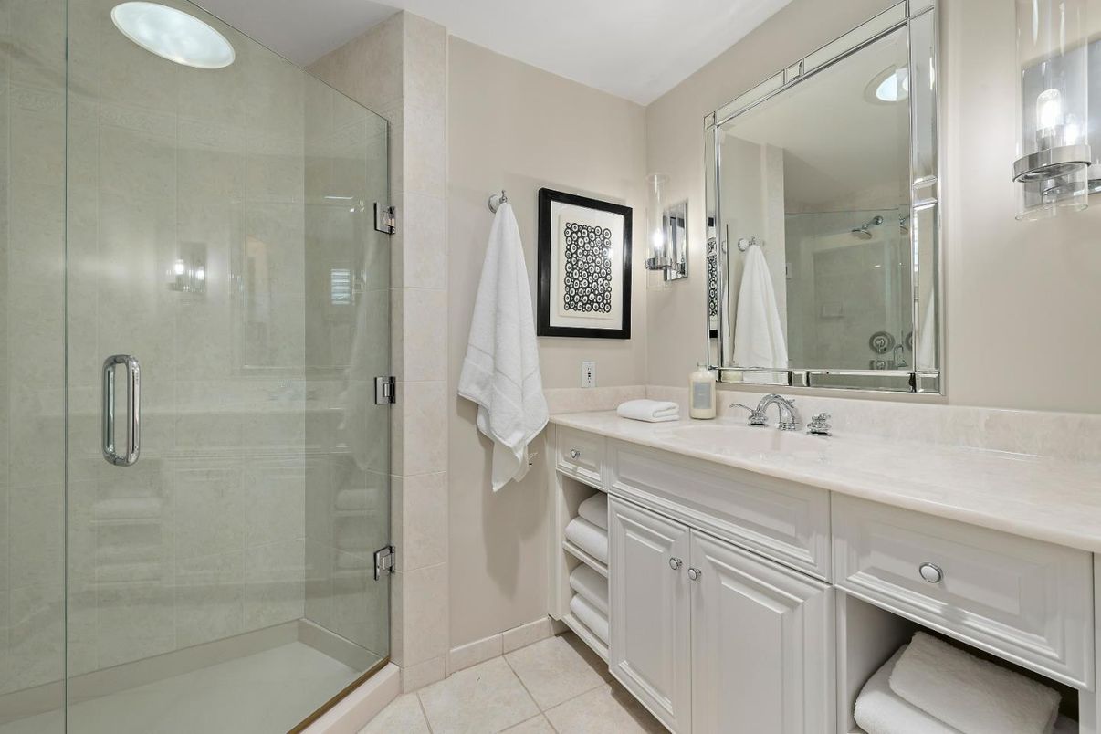 Bathroom, Glass Shower, Interior, Recessed Lighting