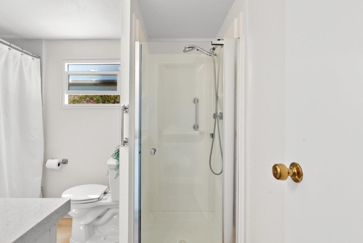 Bathroom, Glass Shower, Interior, Wood Texture Flooring