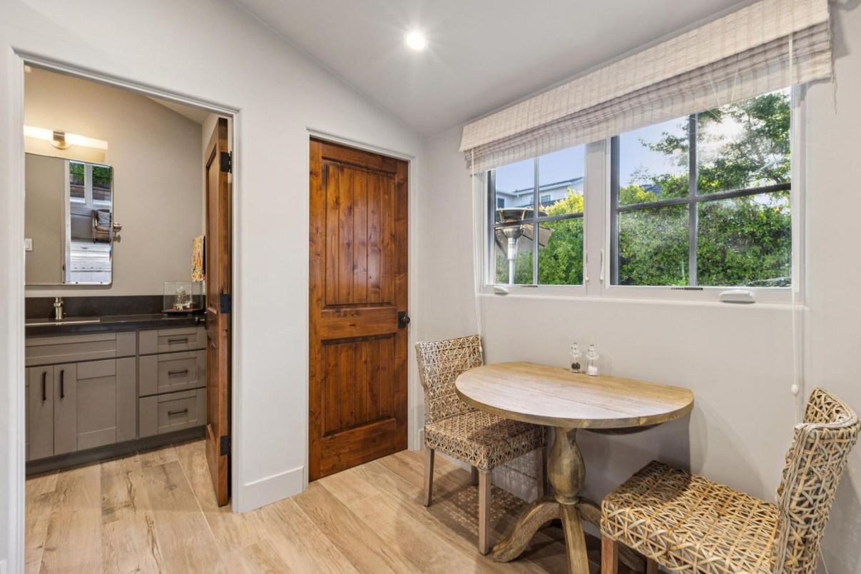 Dining room, Interior, Recessed Lighting, Wood Texture Flooring