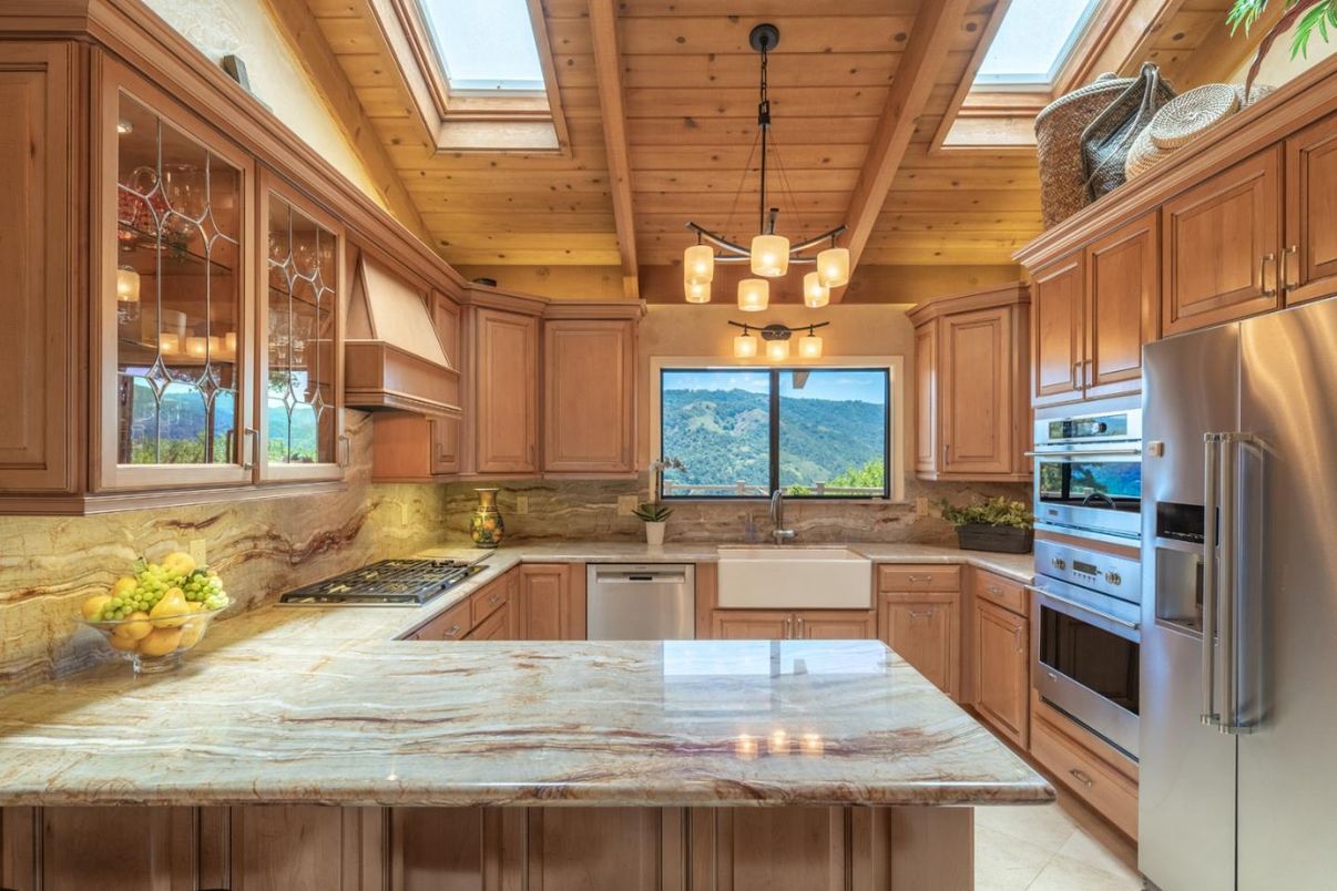Interior, Kitchen, Pendant Lights, Stainless Steel Appliances, Wooden Ceilings