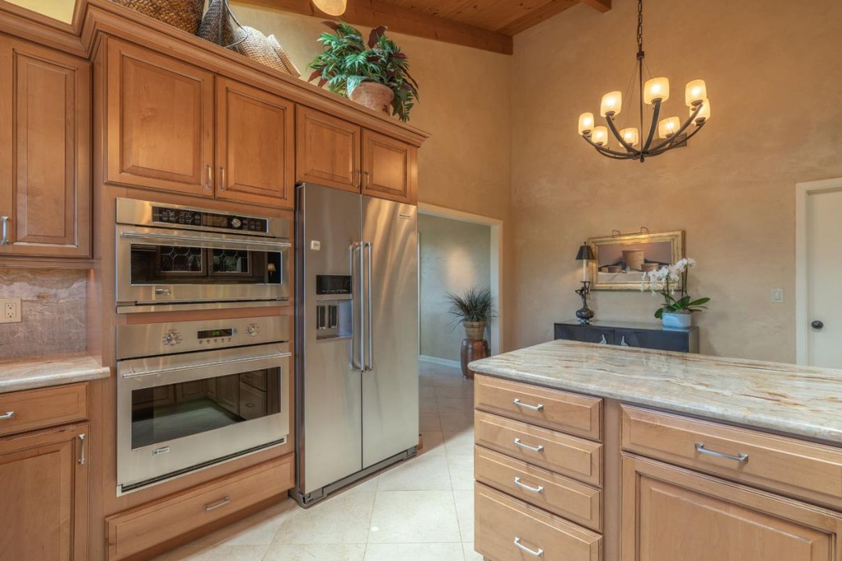 Chandelier, Interior, Kitchen, Stainless Steel Appliances, Wooden Beams, Wooden Ceilings