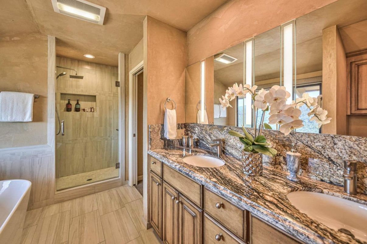 Bathroom, Dual Sink Vanities, Glass Shower, Interior, Recessed Lighting