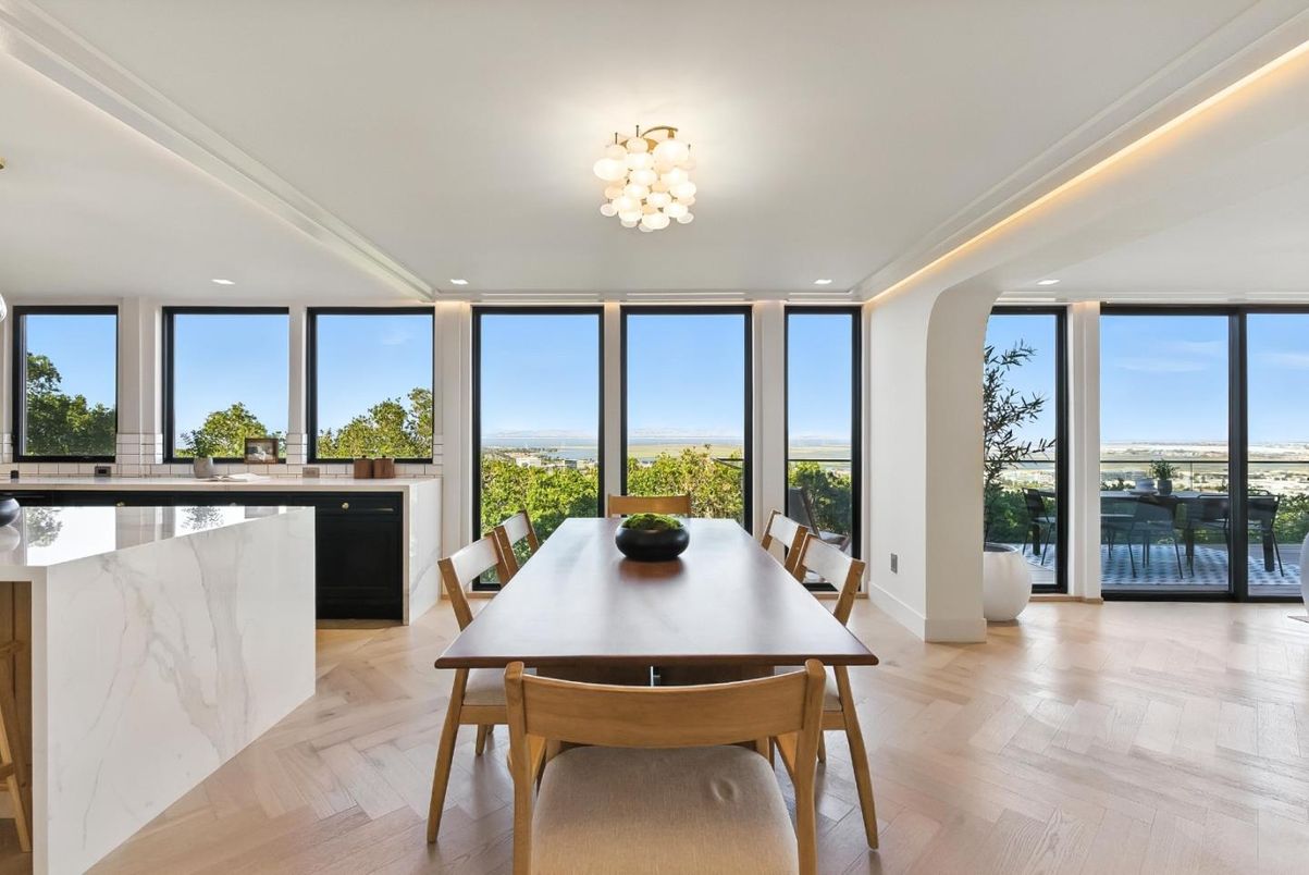 Dining room, Interior, Recessed Lighting, Wood Texture Flooring
