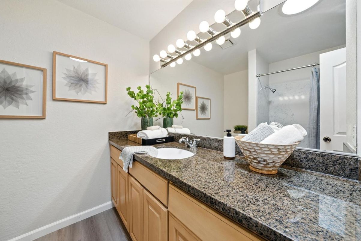 Bathroom, Glass Shower, Interior, Wood Texture Flooring