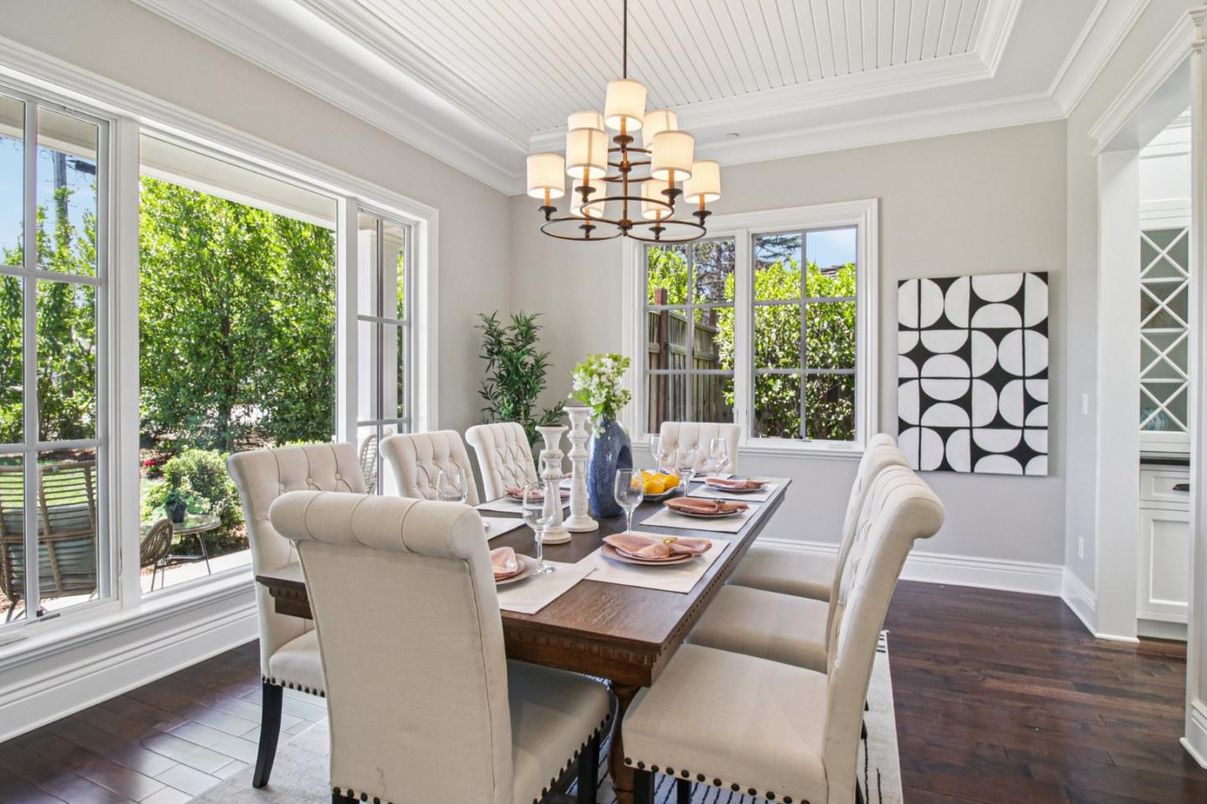 Chandelier, Dining room, Interior, Wood Texture Flooring