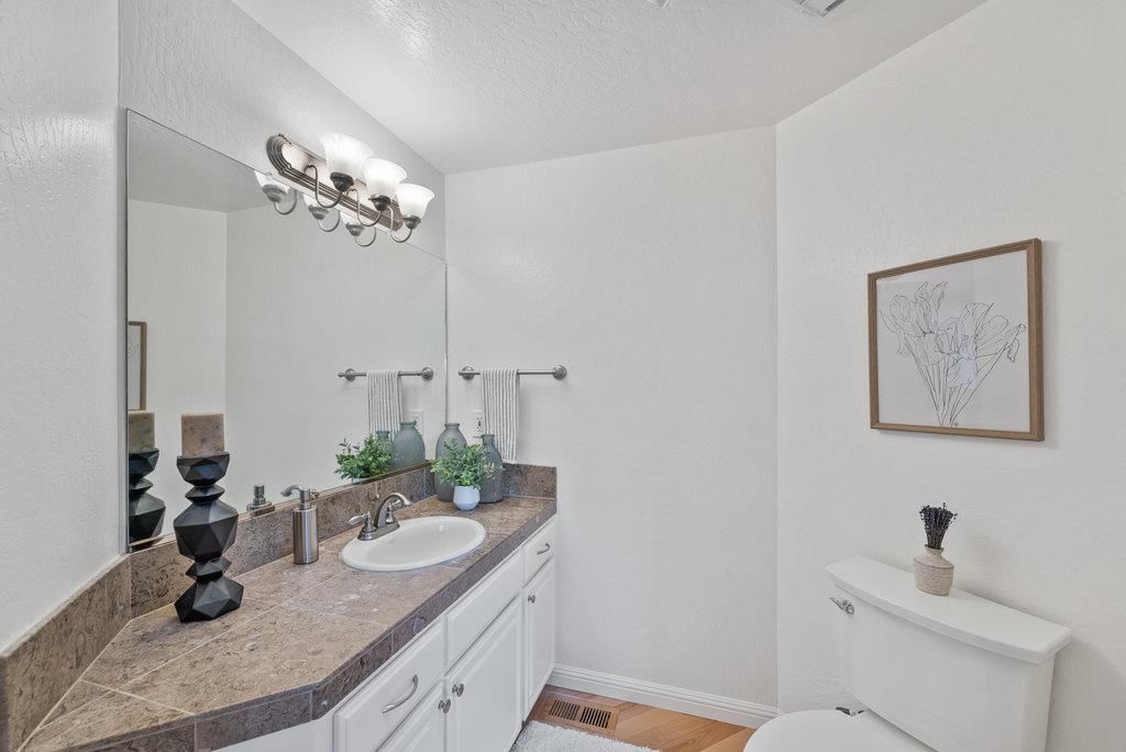 Bathroom, Dual Sink Vanities, Interior, Tile Countertops, Wood Texture Flooring
