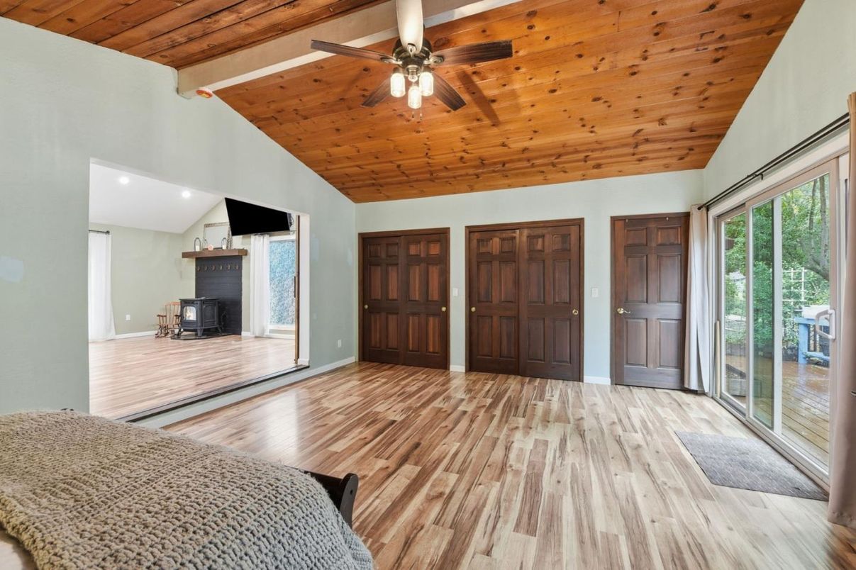 Fireplace, Interior, Recessed Lighting, Wooden Ceilings, Wood Texture Flooring