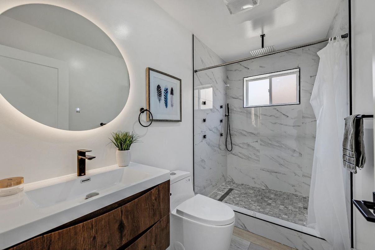 Bathroom, Glass Shower, Interior, Marble Walls