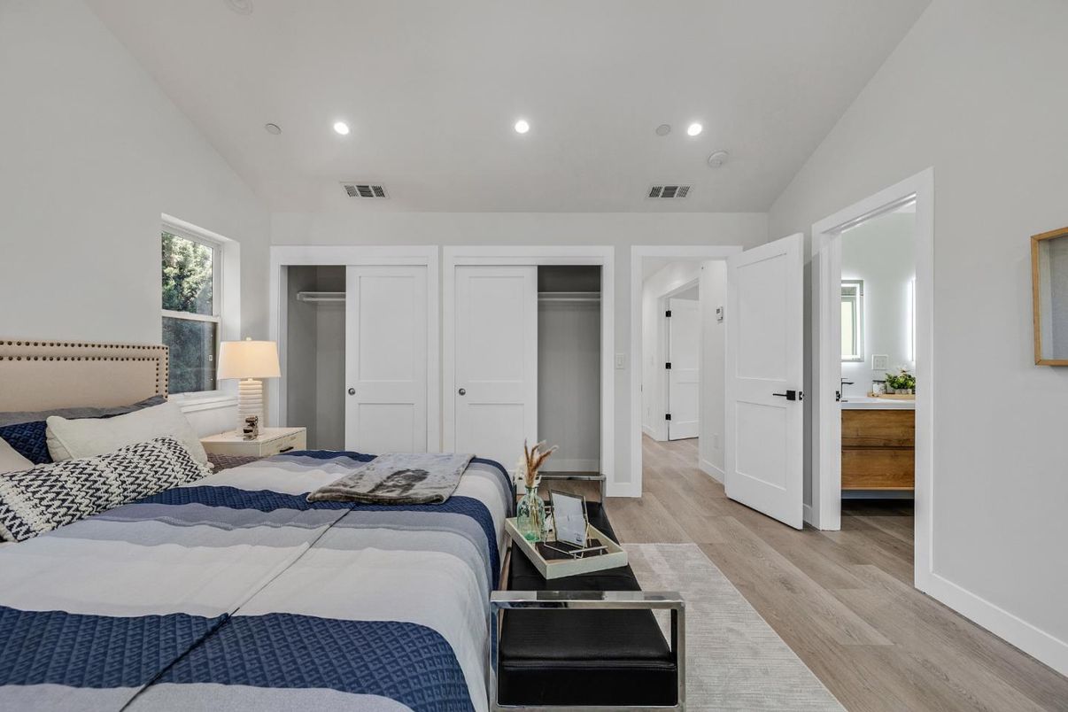 Bedroom, Interior, Recessed Lighting, Wood Texture Flooring