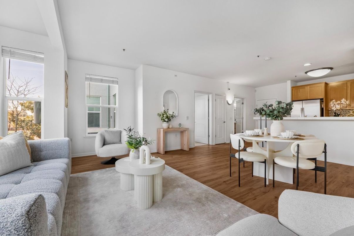 Dining room, Interior, Recessed Lighting, Wood Texture Flooring