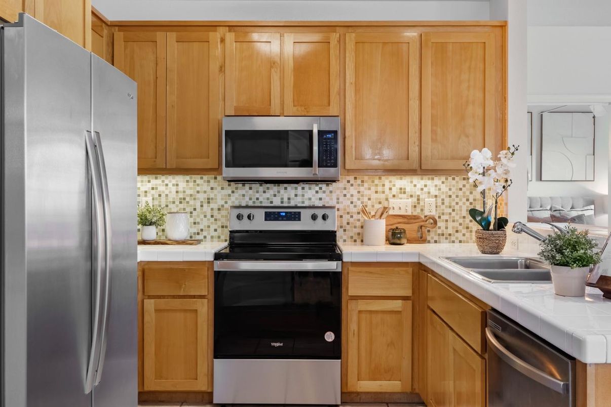 Interior, Kitchen, Stainless Steel Appliances, Tile Countertops