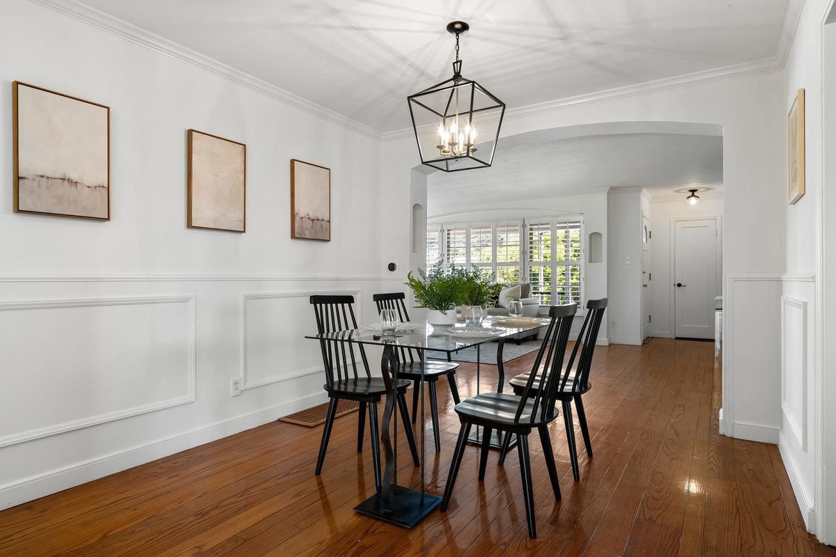 Dining room, Interior, Pendant Lights, Wood Texture Flooring