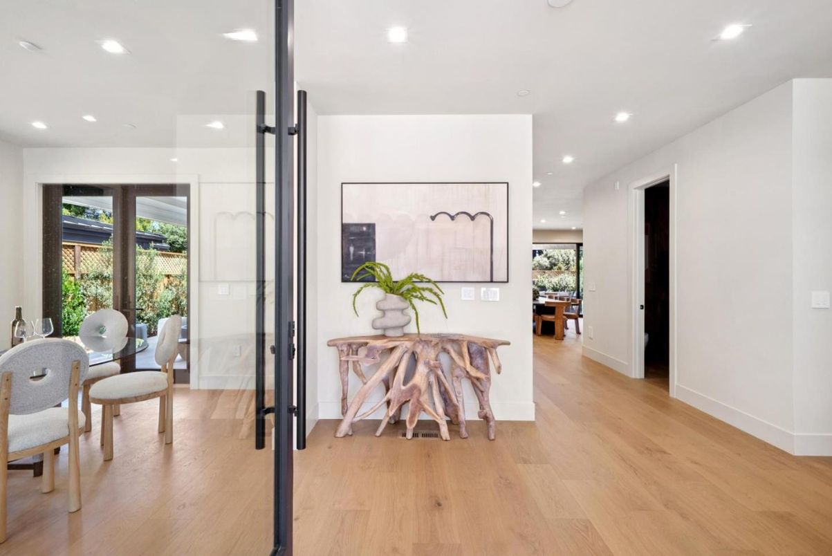 Dining room, Interior, Recessed Lighting, Wood Texture Flooring