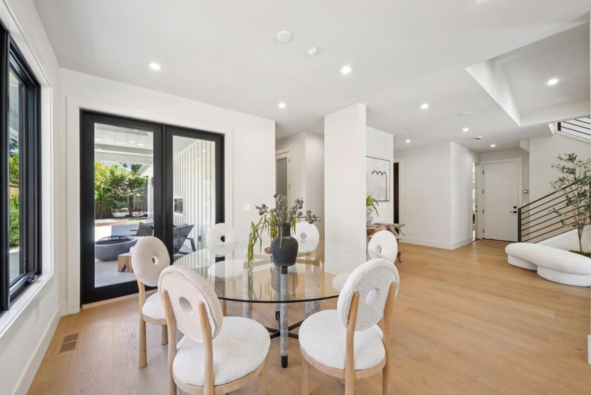 Dining room, Interior, Recessed Lighting, Wood Texture Flooring