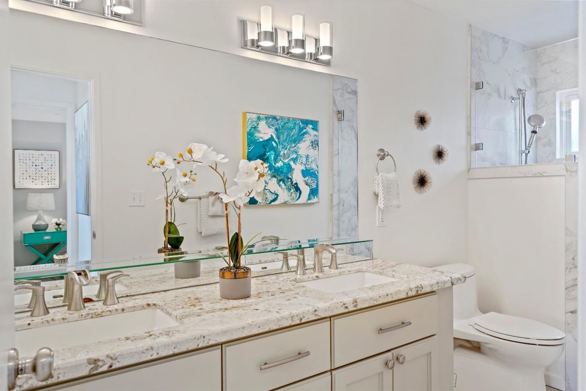 Bathroom, Dual Sink Vanities, Interior, Marble Walls