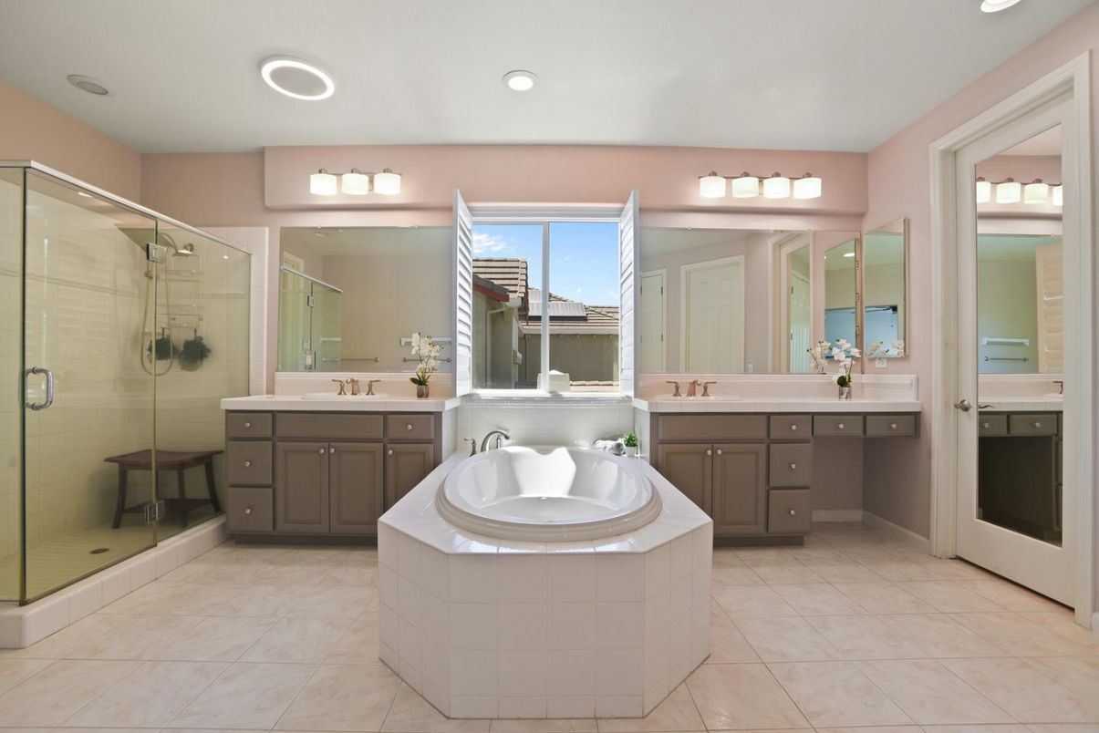 Bathroom, Dual Sink Vanities, Glass Shower, Interior, Recessed Lighting