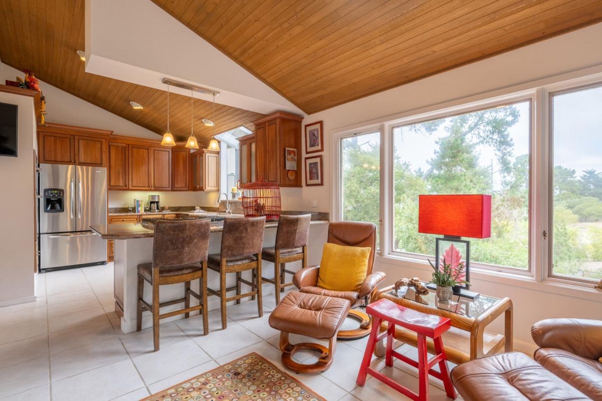 Interior, Kitchen, Pendant Lights, Recessed Lighting, Stainless Steel Appliances, Wooden Ceilings